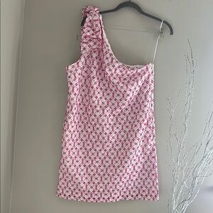 J Crew Pink and White One-Shoulder Dress, Sz 10